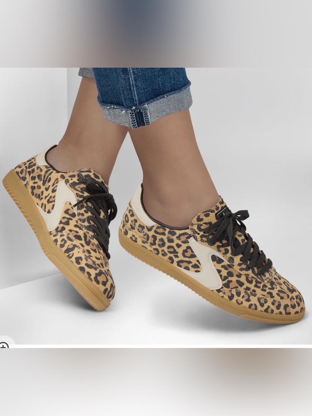 Skechers Women's Leopard Print Lace-Up Sneakers - Tan, Black, Cream